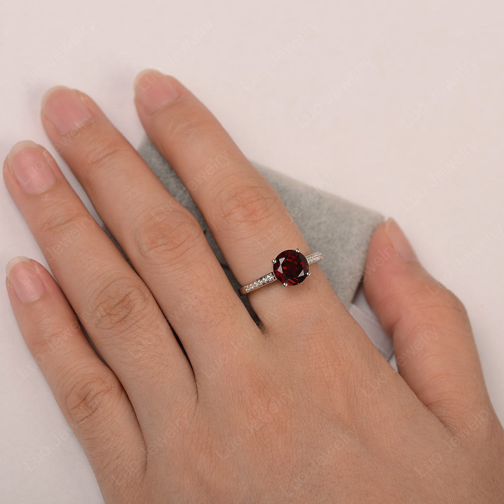 Round Cut Garnet Ring Yellow Gold - LUO Jewelry