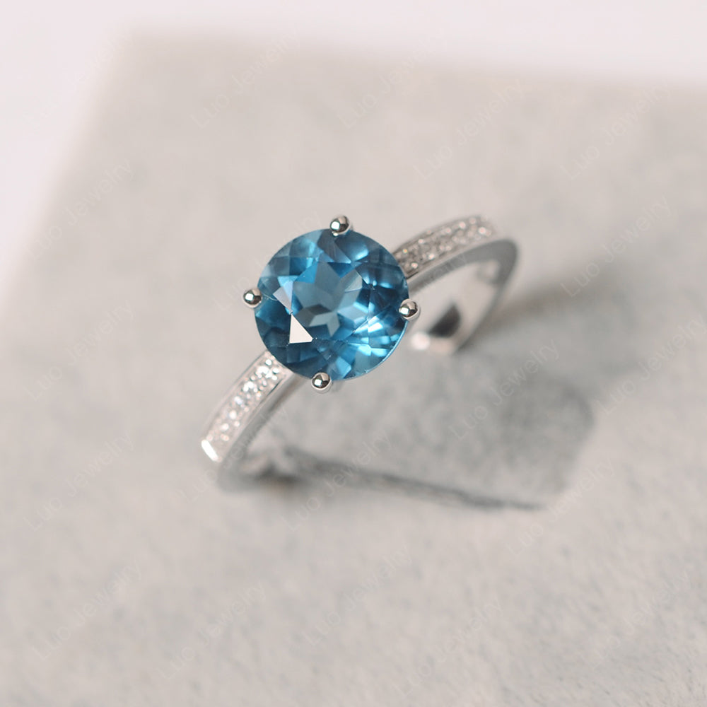 Round Cut London Blue Topaz Ring Yellow Gold - LUO Jewelry