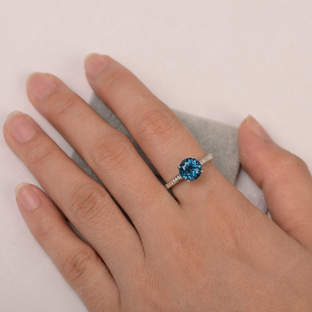 Round Cut London Blue Topaz Ring Yellow Gold - LUO Jewelry