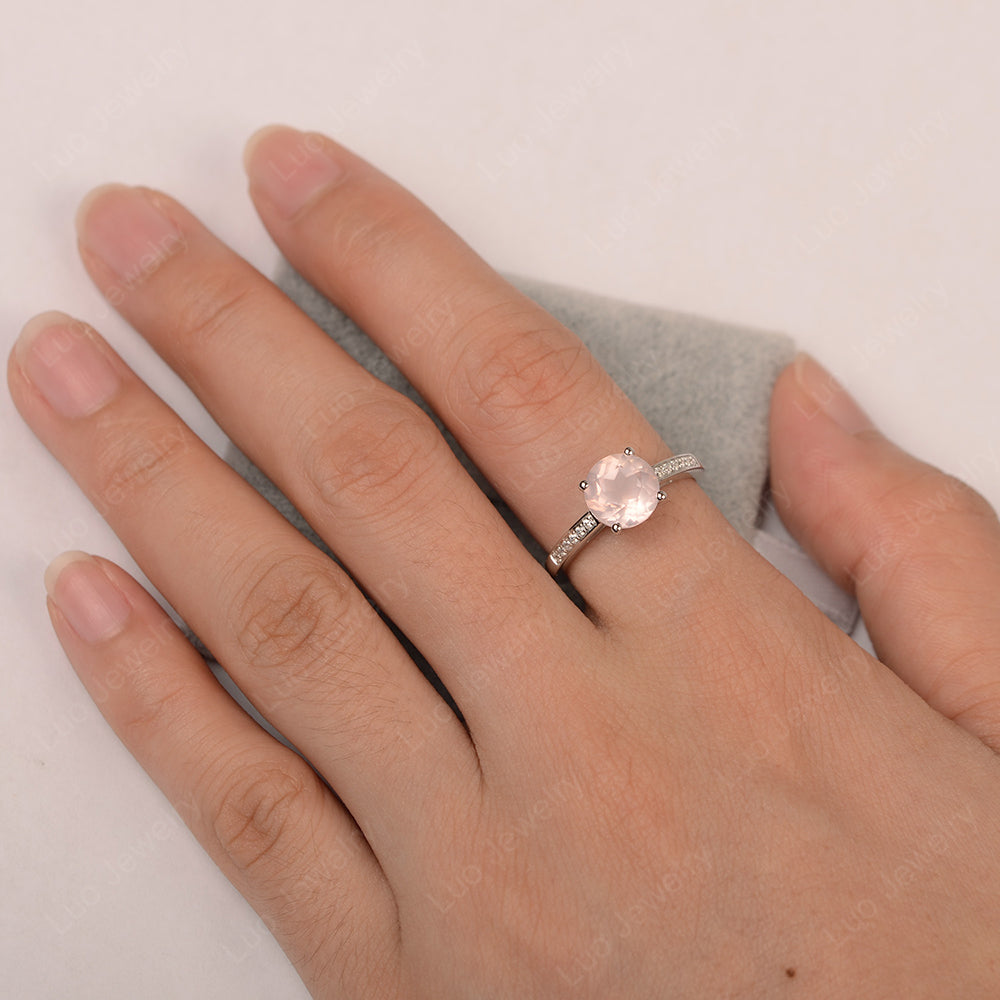 Round Cut Rose Quartz Ring Yellow Gold - LUO Jewelry