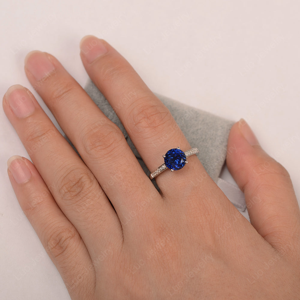 Round Cut Lab Sapphire Ring Yellow Gold - LUO Jewelry