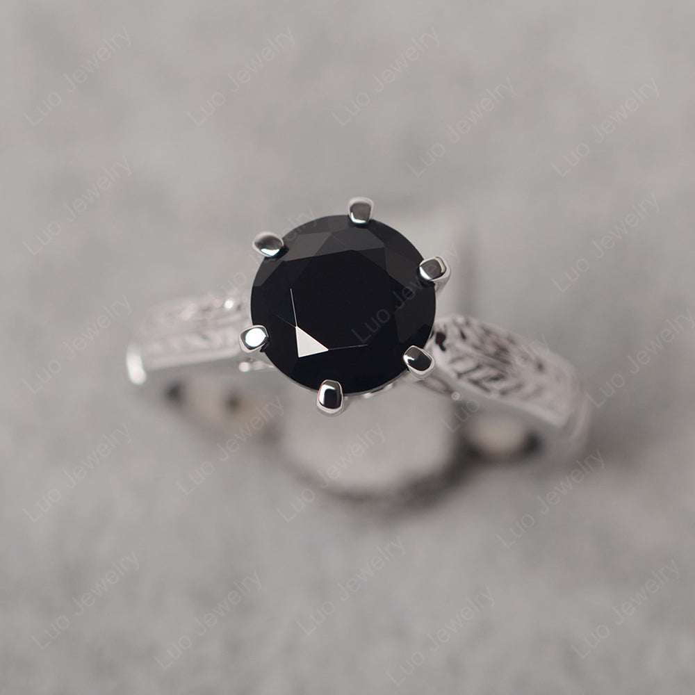 Vintage Black Stone Cathedral Engagement Ring - LUO Jewelry