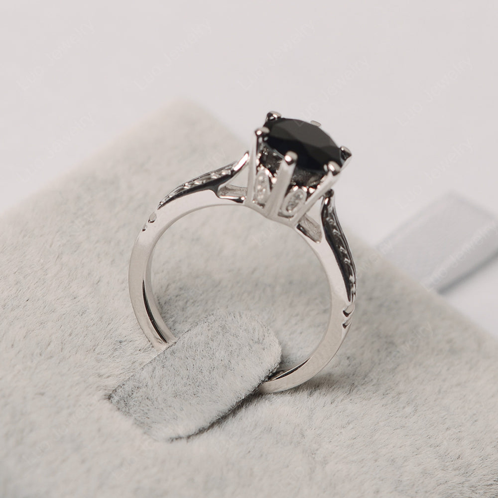 Vintage Black Stone Cathedral Engagement Ring - LUO Jewelry