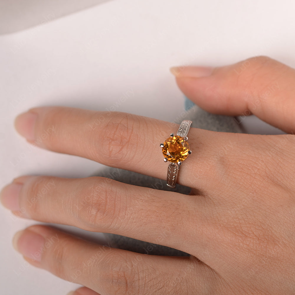 Vintage Citrine Cathedral Engagement Ring - LUO Jewelry