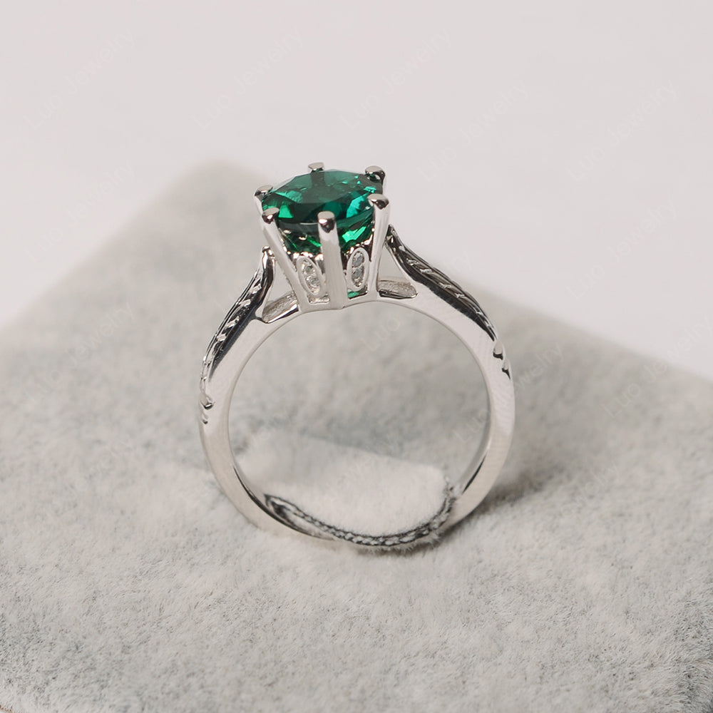 Vintage Lab Emerald Cathedral Engagement Ring - LUO Jewelry