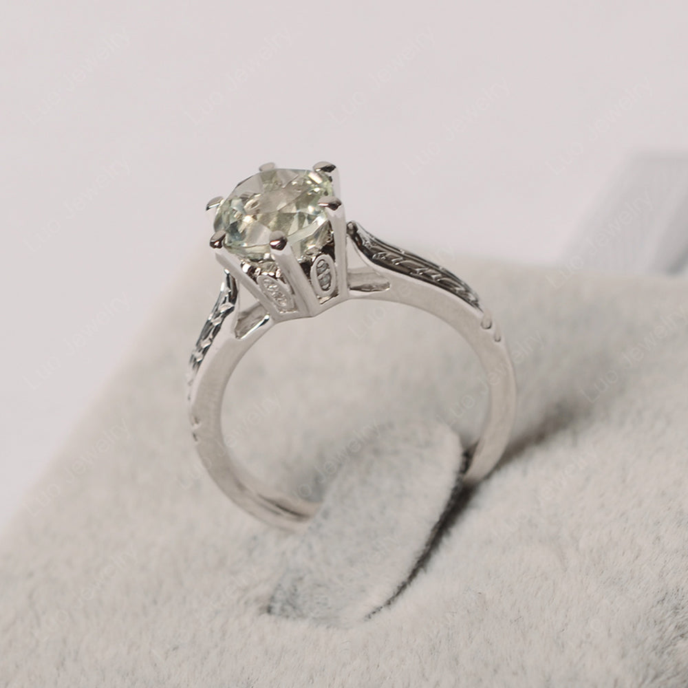 Vintage Green Amethyst Cathedral Engagement Ring - LUO Jewelry