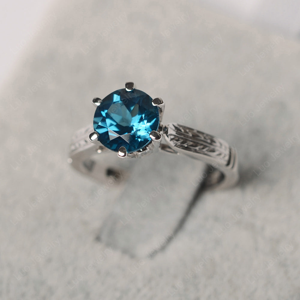 Vintage London Blue Topaz Cathedral Engagement Ring - LUO Jewelry