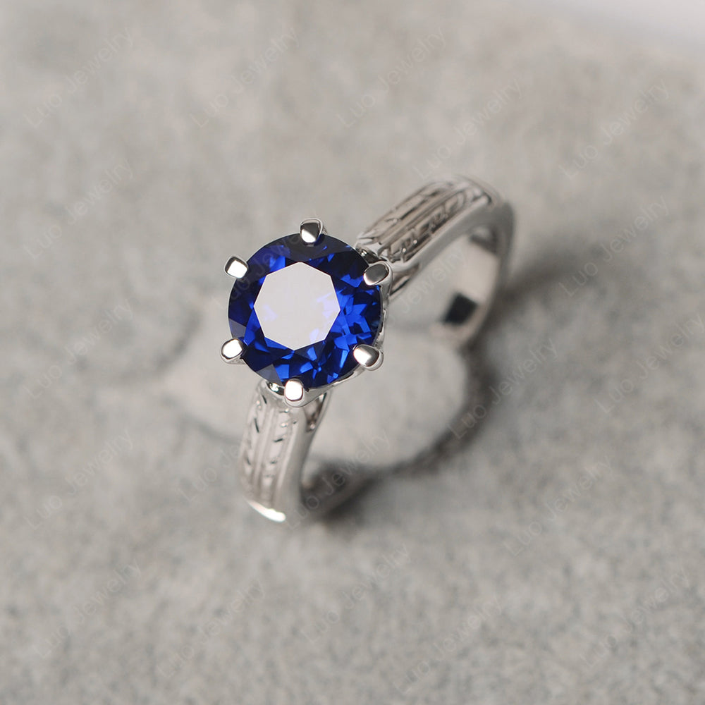 Vintage Lab Sapphire Cathedral Engagement Ring - LUO Jewelry