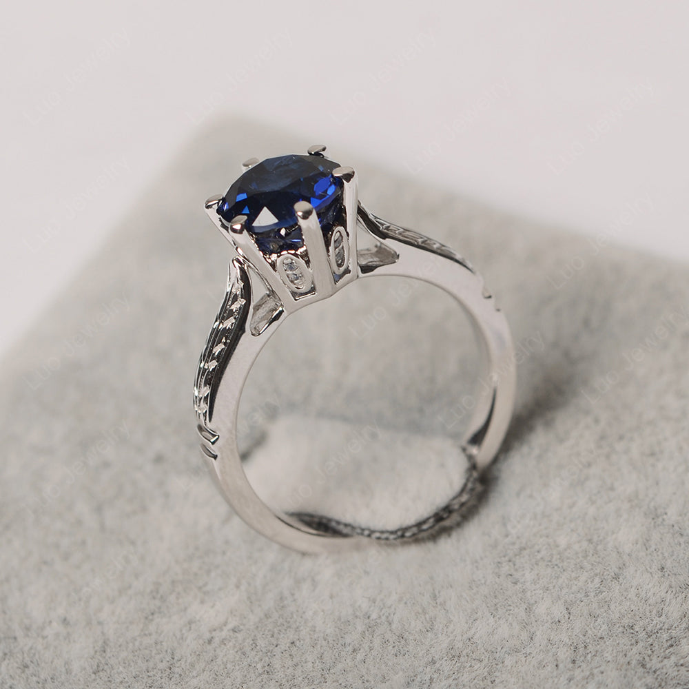 Vintage Lab Sapphire Cathedral Engagement Ring - LUO Jewelry