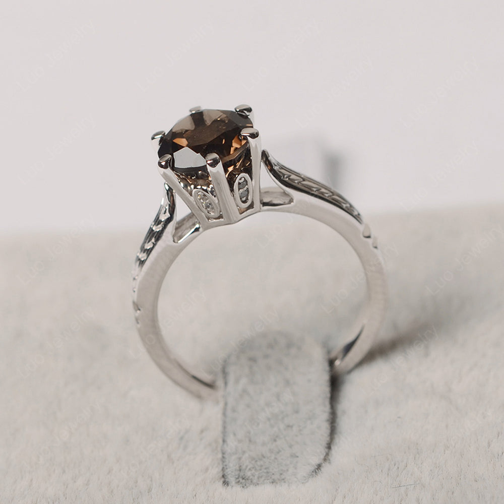 Vintage Smoky Quartz  Cathedral Engagement Ring - LUO Jewelry