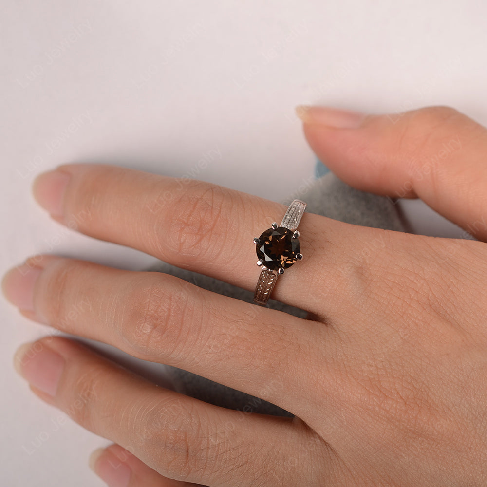 Vintage Smoky Quartz  Cathedral Engagement Ring - LUO Jewelry