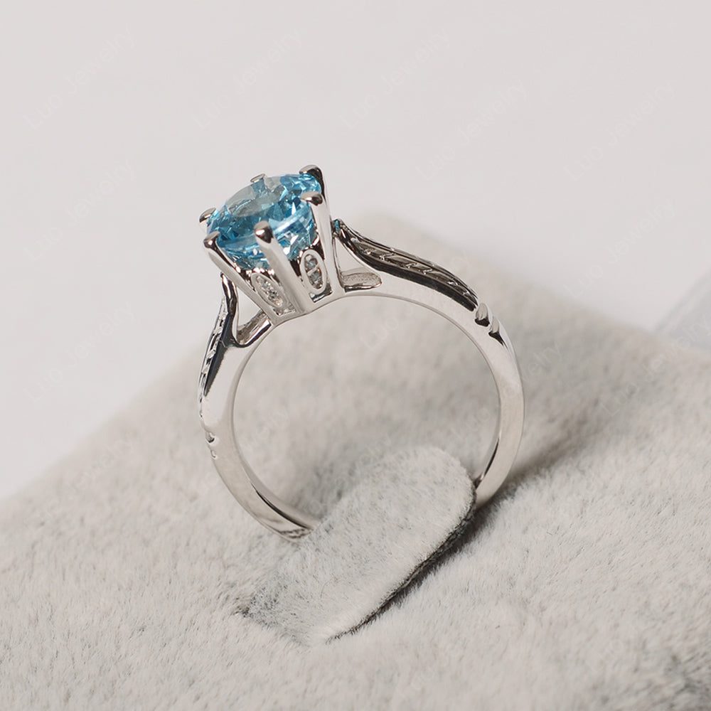Vintage Swiss Blue Topaz Cathedral Engagement Ring - LUO Jewelry