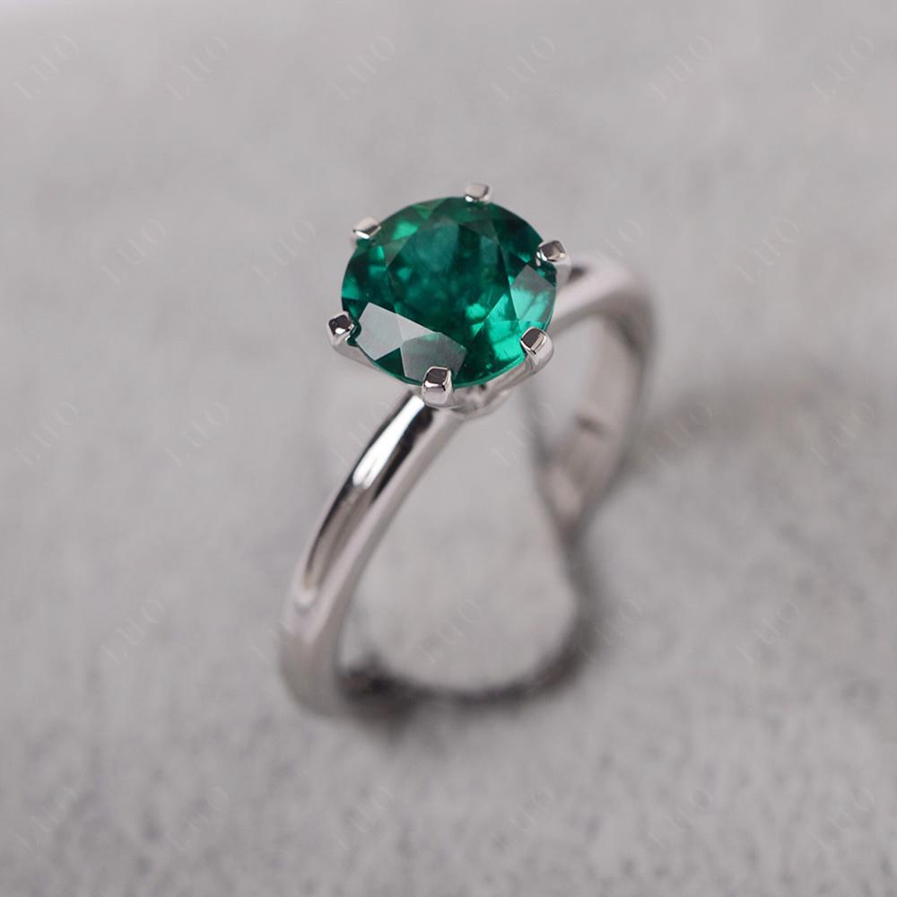 Lab Emerald 6 Prong Solitaire Engagement Ring - LUO Jewelry