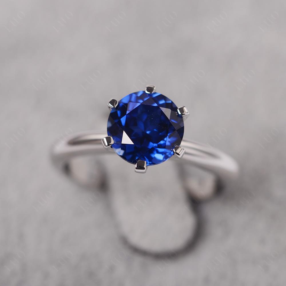 Lab Sapphire 6 Prong Solitaire Engagement Ring - LUO Jewelry