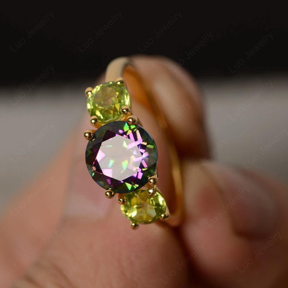 3 Stone Ring Mystic Topaz Engagement Ring - LUO Jewelry