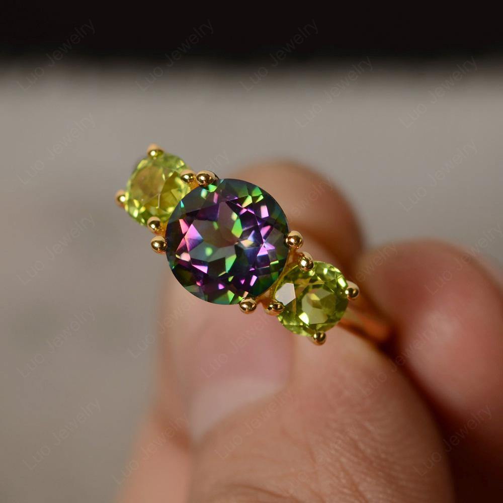 3 Stone Ring Mystic Topaz Engagement Ring - LUO Jewelry