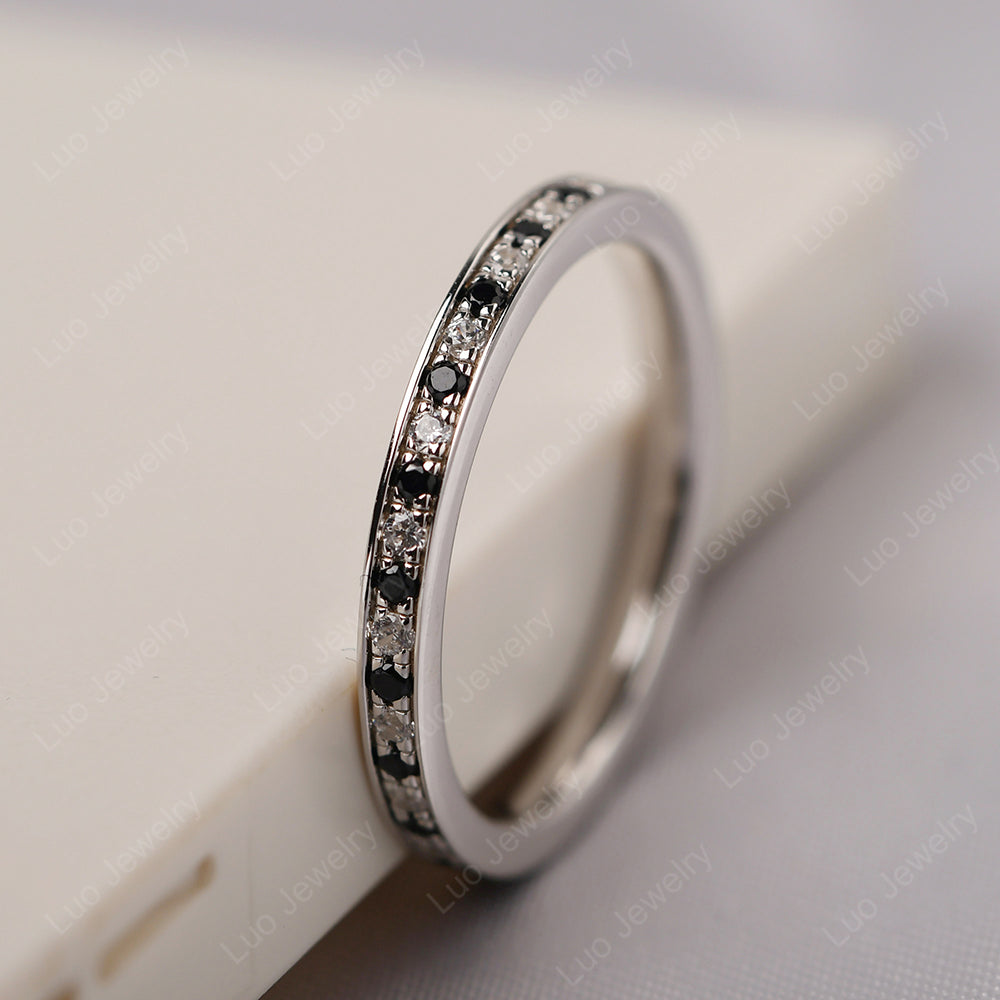 Black Spinel And Cubic Zirconia Eternity Band Ring - LUO Jewelry
