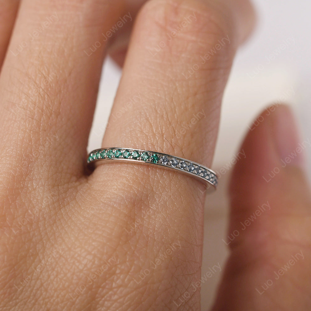 Emerald And Blue Cubic Zirconia And Cubic Zirconia Eternity Band Ring - LUO Jewelry