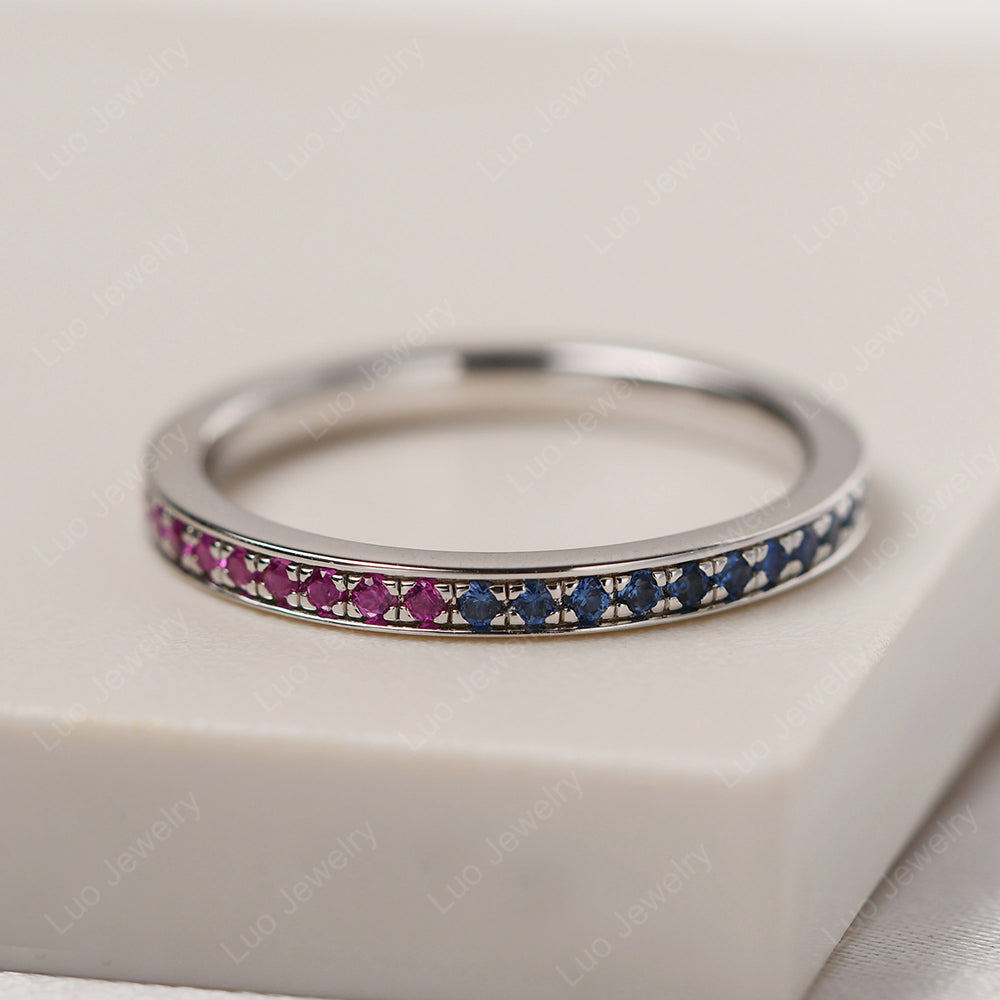 Ruby And Lab Sapphire And Cubic Zirconia Eternity Band Ring - LUO Jewelry