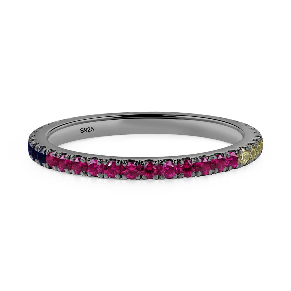 Cubic Zirconia and Ruby and Sapphire Pave Eternity Ring - LUO Jewelry #metal_black finish sterling silver
