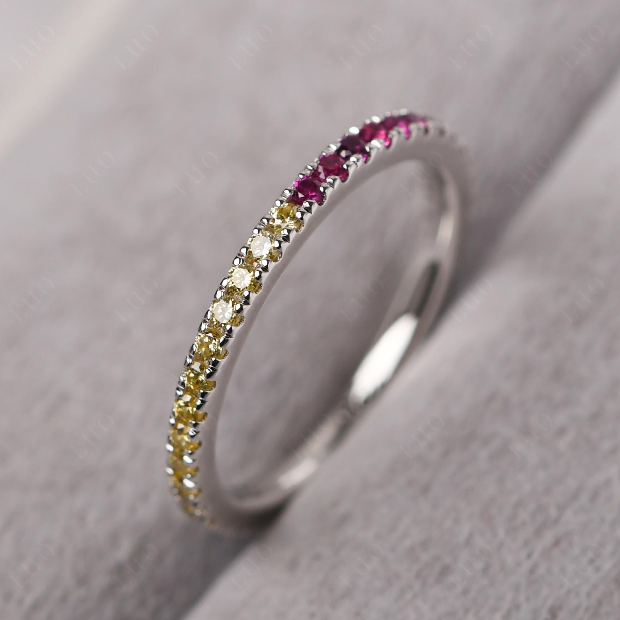 Cubic Zirconia and Ruby and Sapphire Pave Eternity Ring - LUO Jewelry