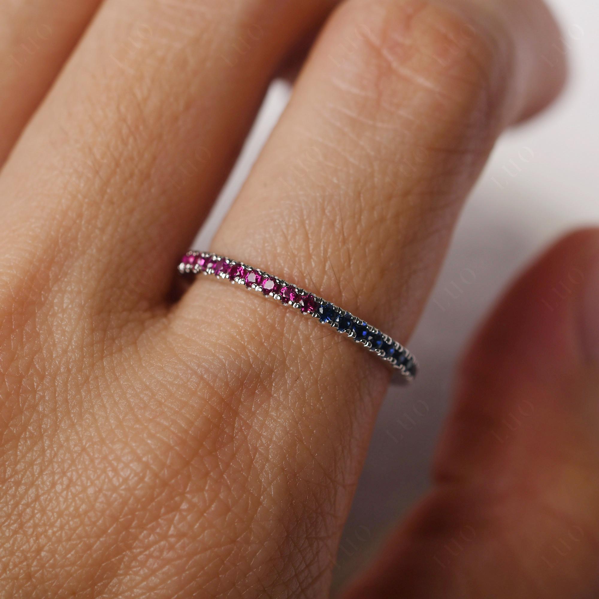 Cubic Zirconia and Ruby and Sapphire Pave Eternity Ring - LUO Jewelry