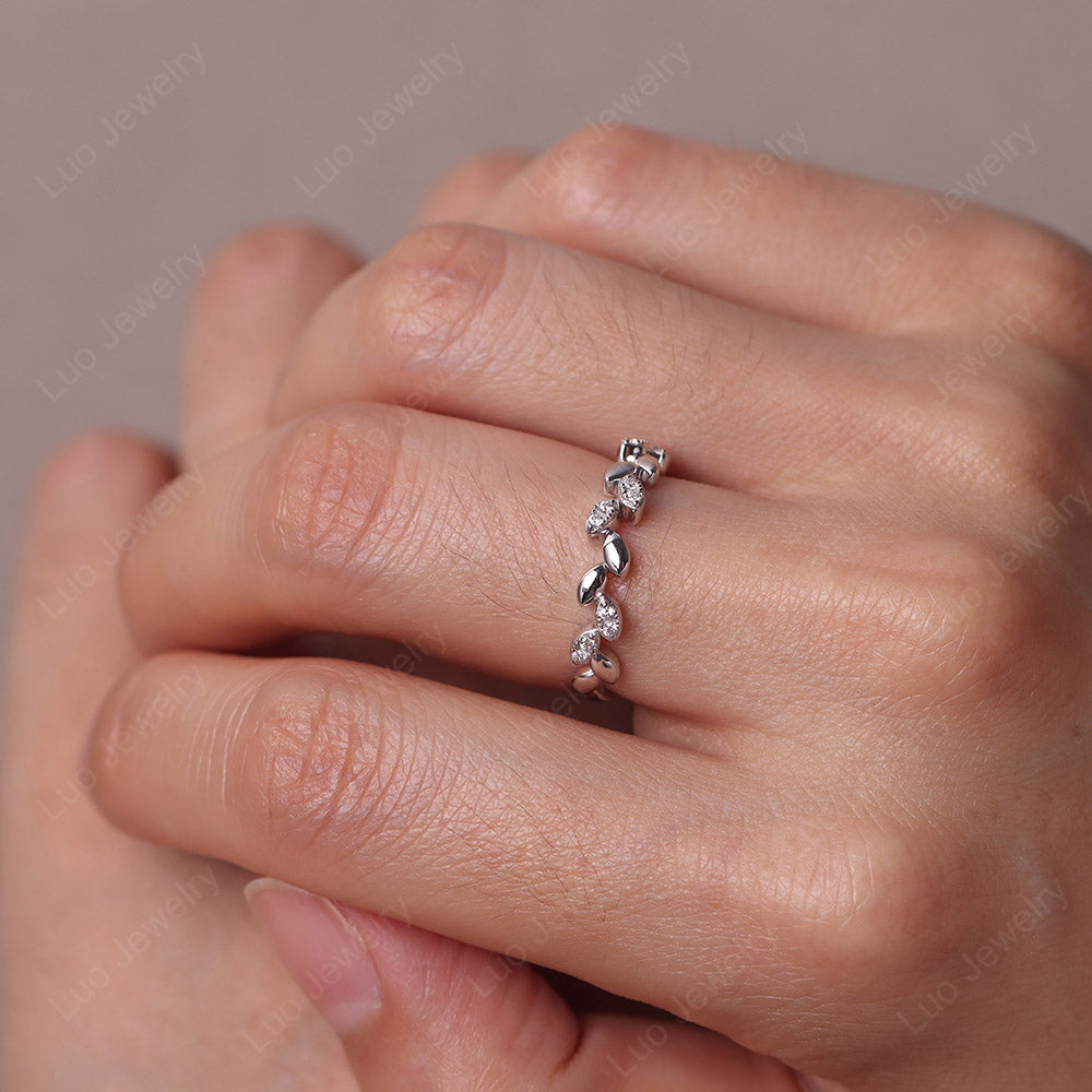 Cubic Zirconia Leaf Band Ring