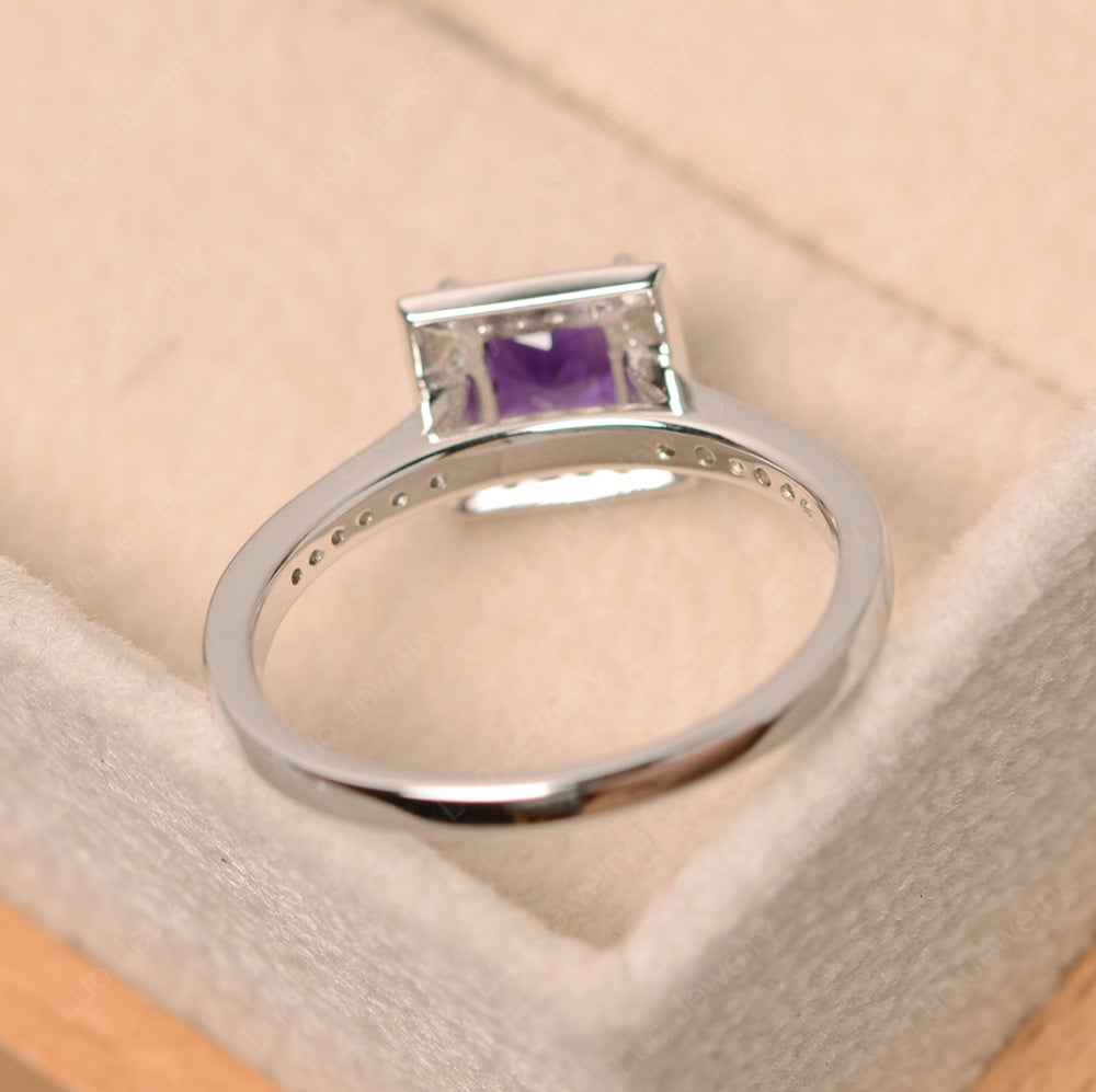 Princess Cut Amethyst Halo Engagement Ring - LUO Jewelry