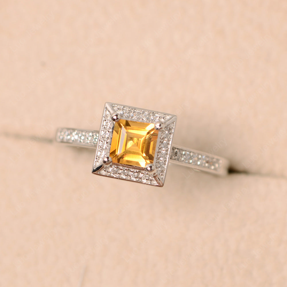 Square Cut Citrine Halo Engagement Ring - LUO Jewelry