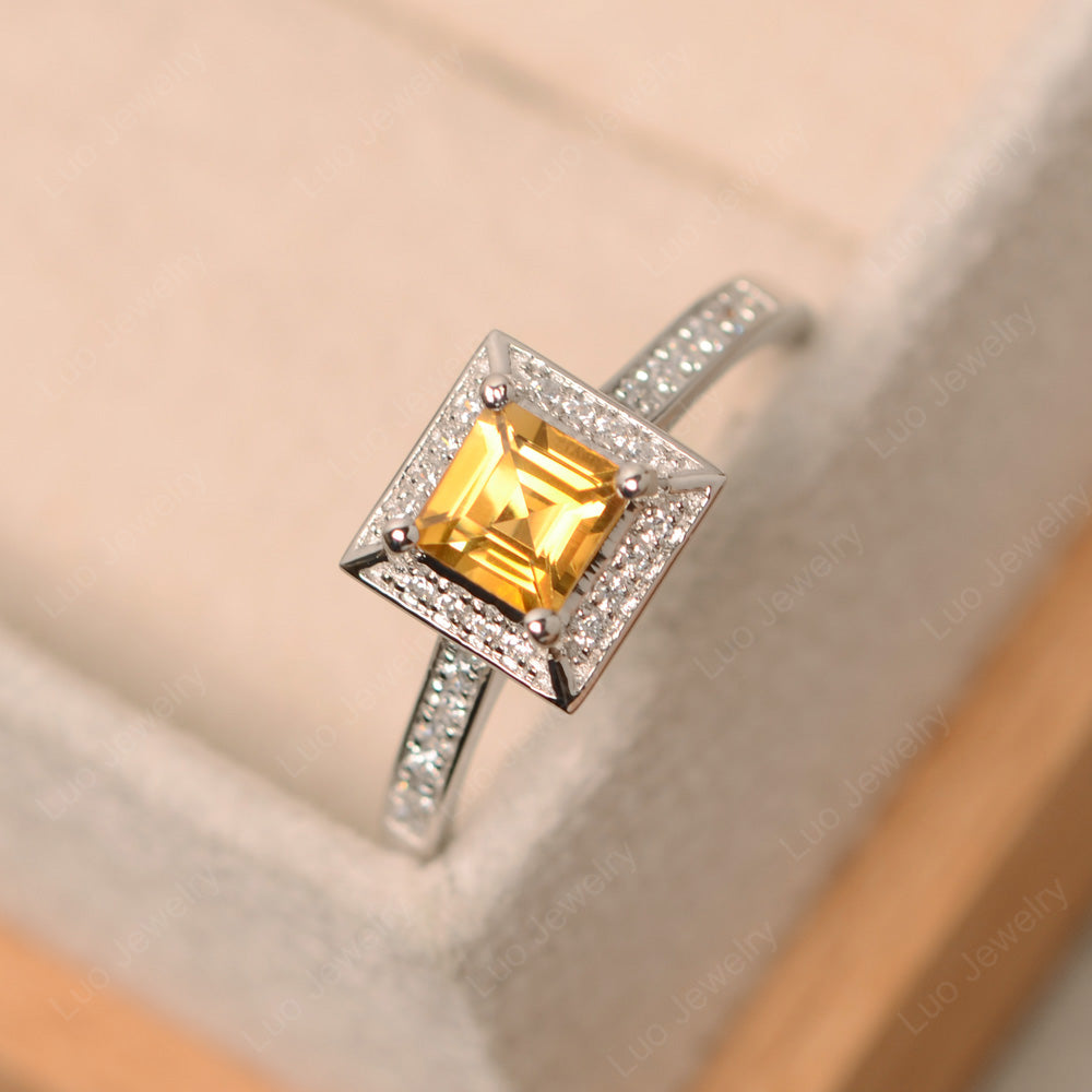 Square Cut Citrine Halo Engagement Ring - LUO Jewelry