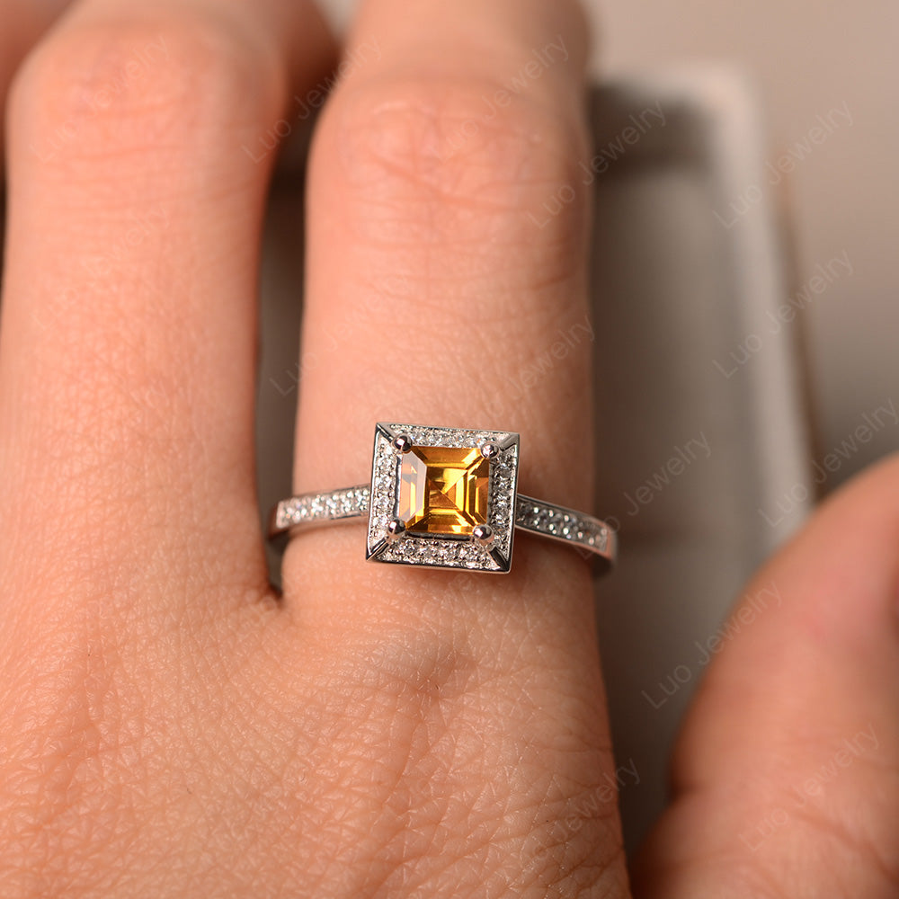 Square Cut Citrine Halo Engagement Ring - LUO Jewelry