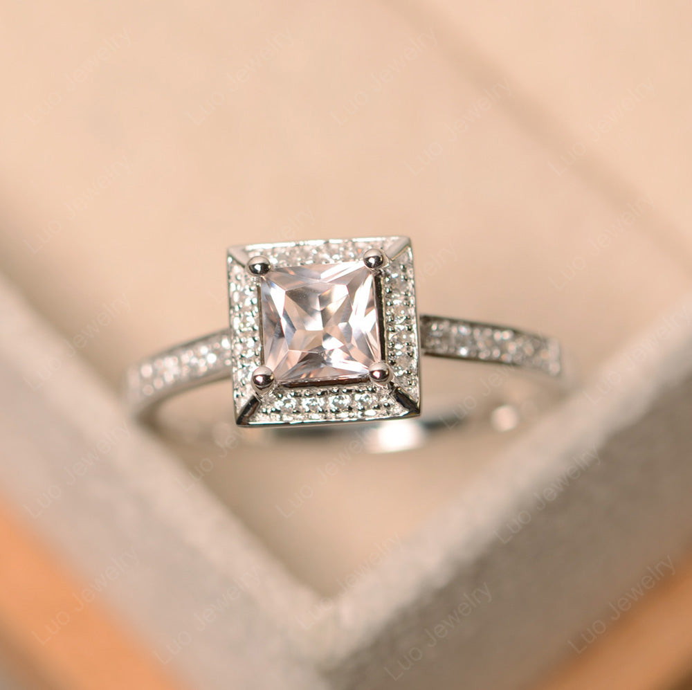 Princess Cut Morganite Halo Engagement Ring - LUO Jewelry
