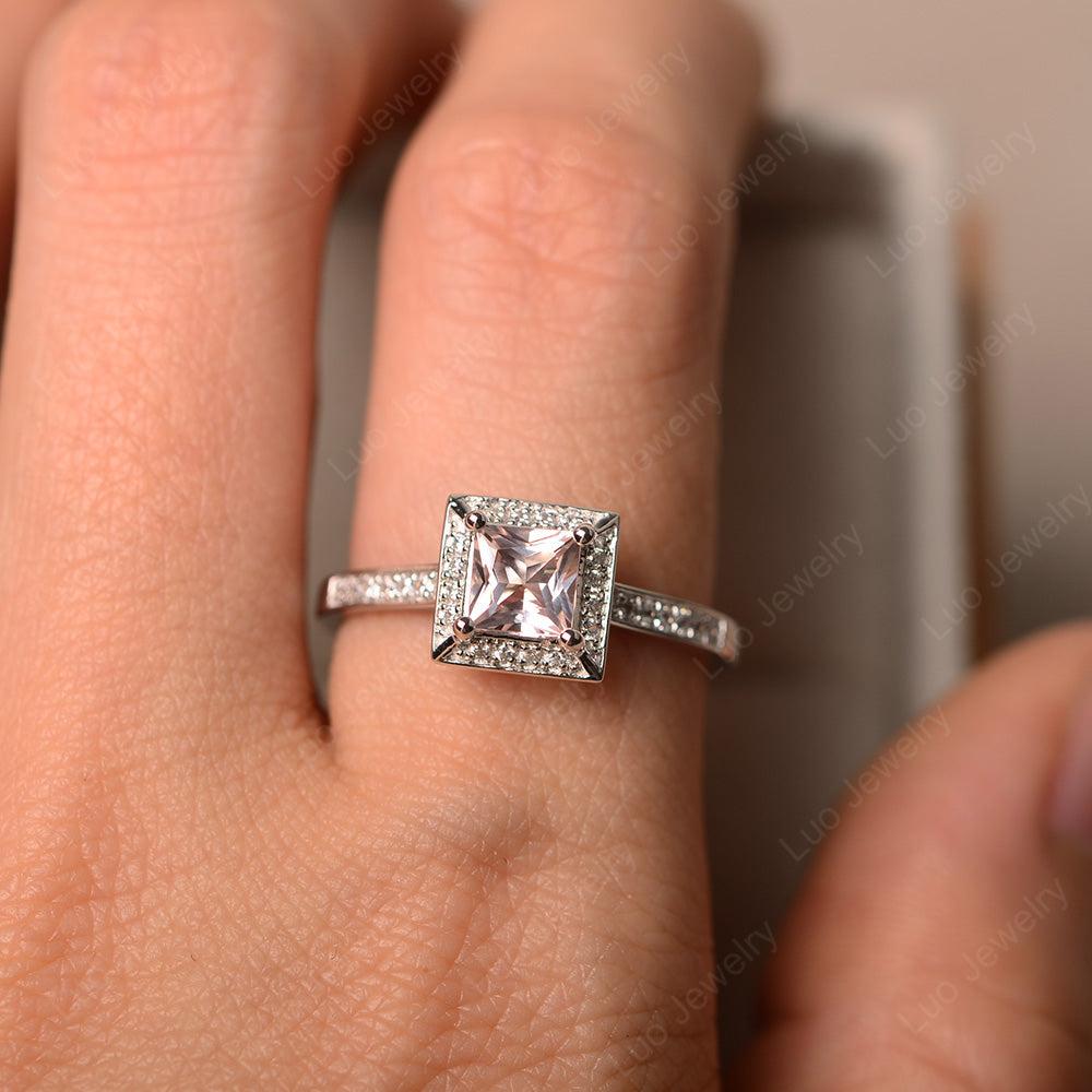 Princess Cut Morganite Halo Engagement Ring - LUO Jewelry