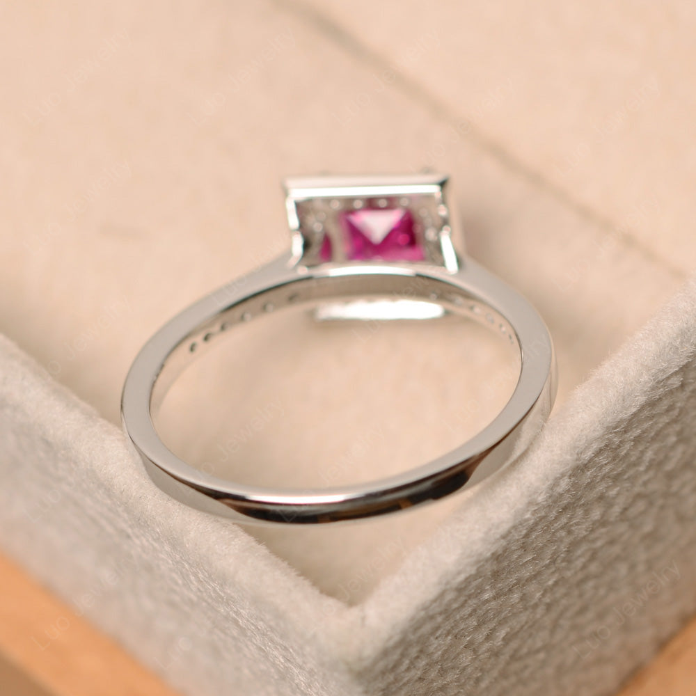Princess Cut Ruby Halo Engagement Ring - LUO Jewelry