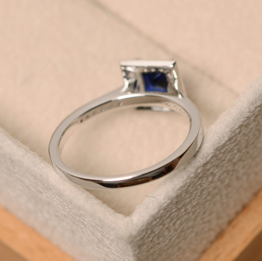 Princess Cut Lab Sapphire Halo Engagement Ring - LUO Jewelry