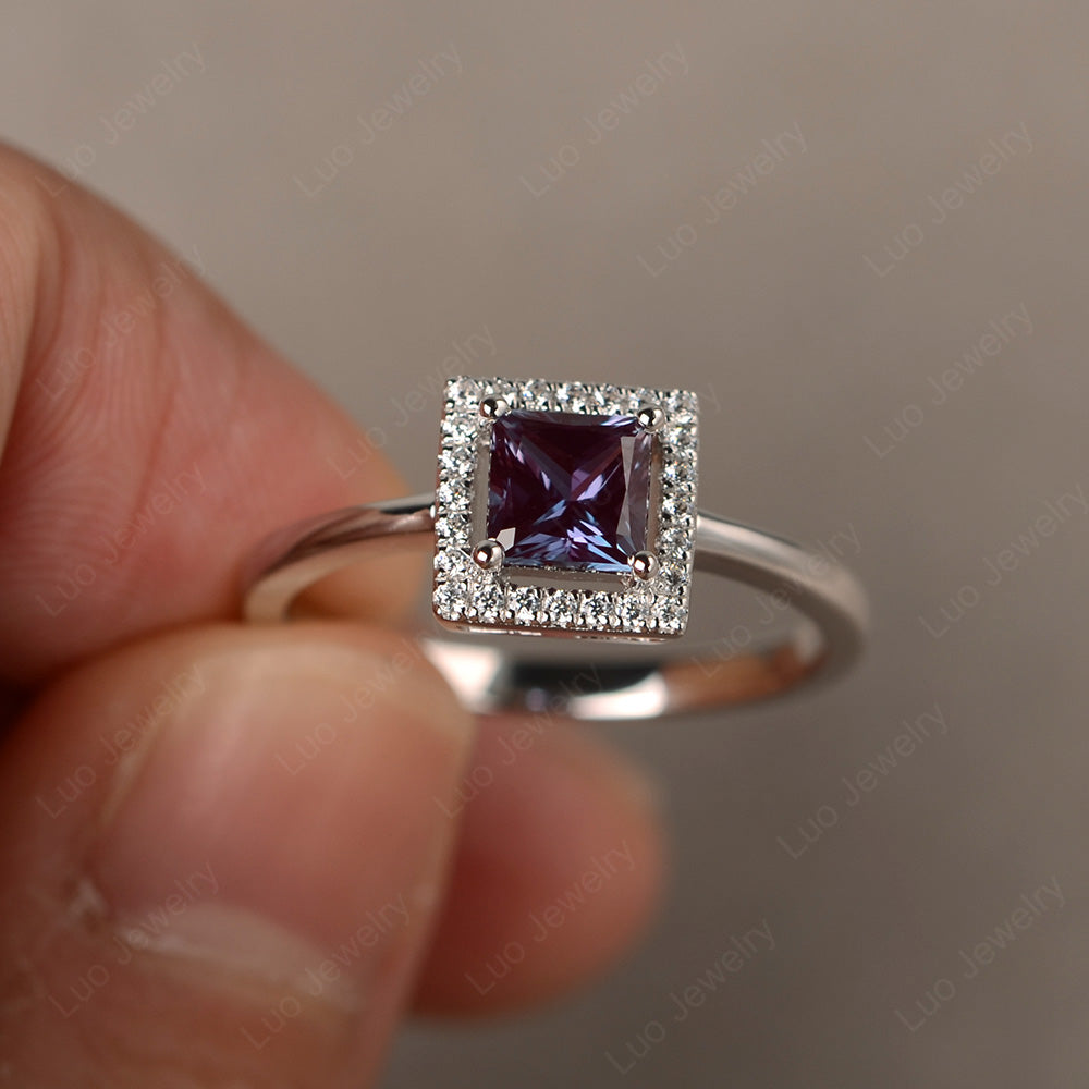 Alexandrite Halo Engagement Ring Princess Cut - LUO Jewelry