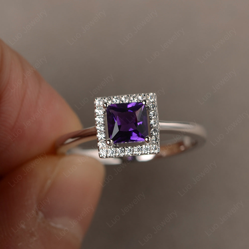 Amethyst Halo Engagement Ring Princess Cut - LUO Jewelry