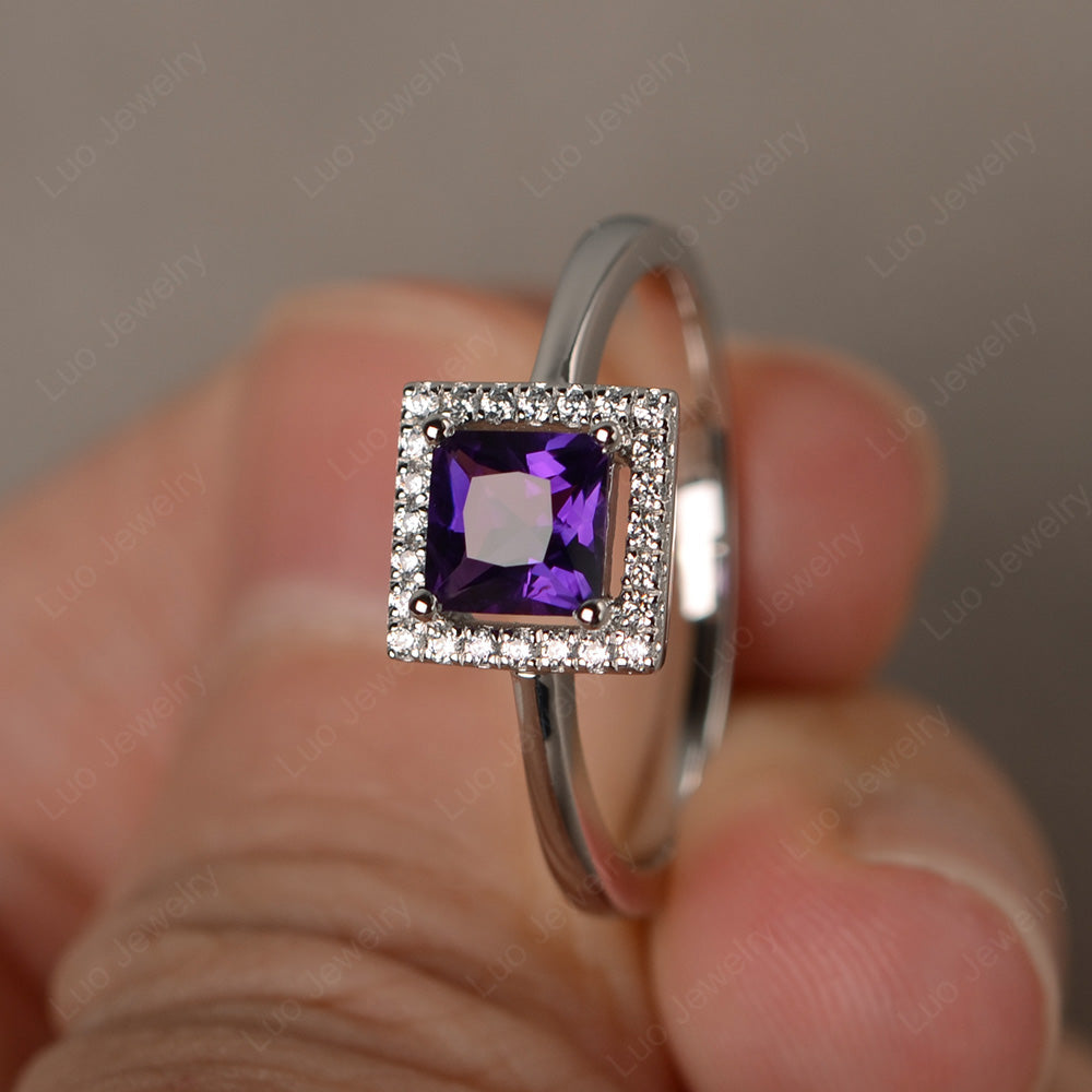 Amethyst Halo Engagement Ring Princess Cut - LUO Jewelry