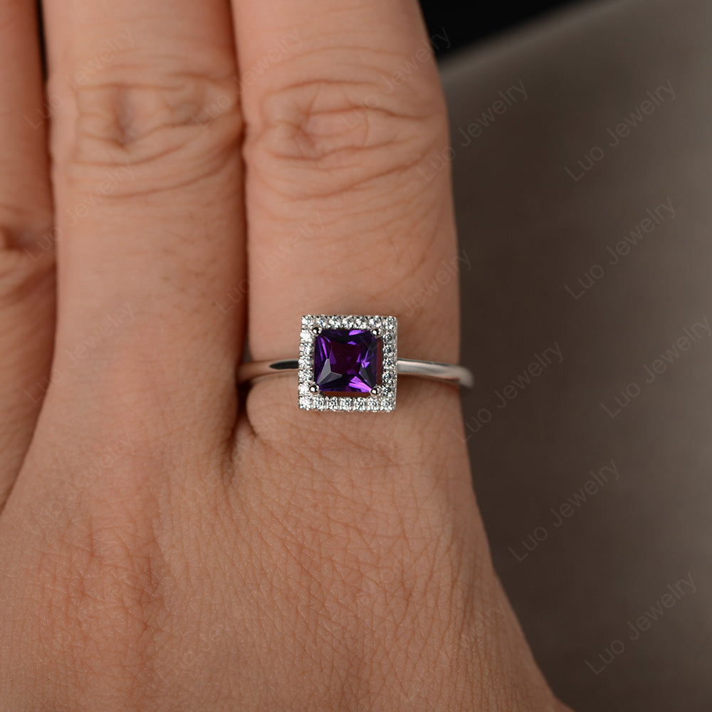 Amethyst Halo Engagement Ring Princess Cut - LUO Jewelry