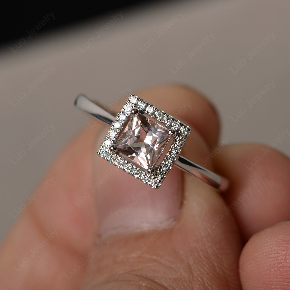 Morganite Halo Engagement Ring Princess Cut - LUO Jewelry