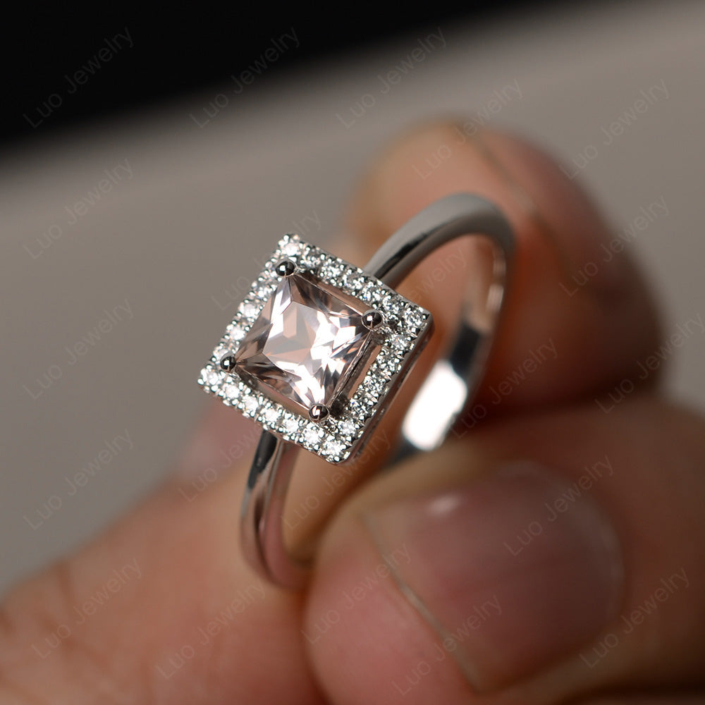 Morganite Halo Engagement Ring Princess Cut - LUO Jewelry