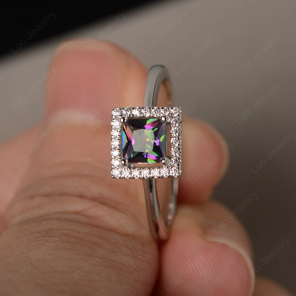 Mystic Topaz Halo Engagement Ring Princess Cut - LUO Jewelry