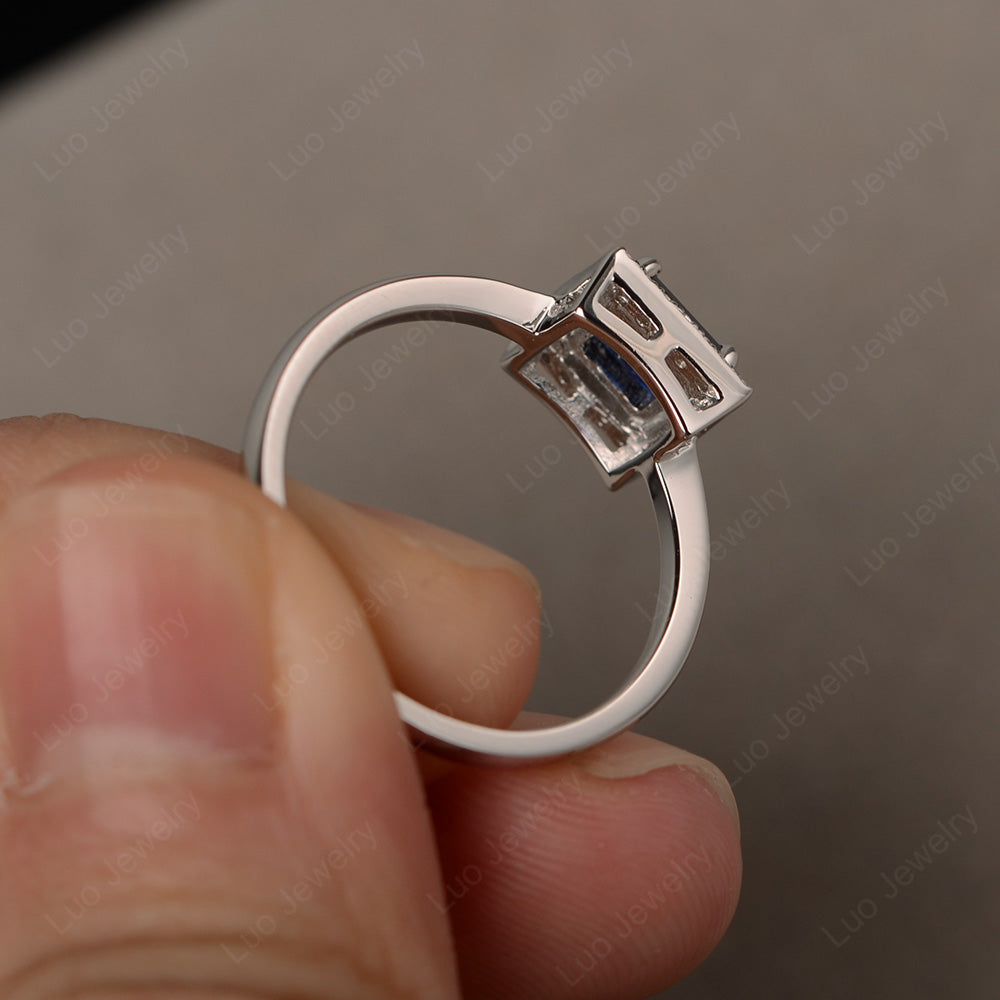 Lab Sapphire Halo Engagement Ring Princess Cut - LUO Jewelry