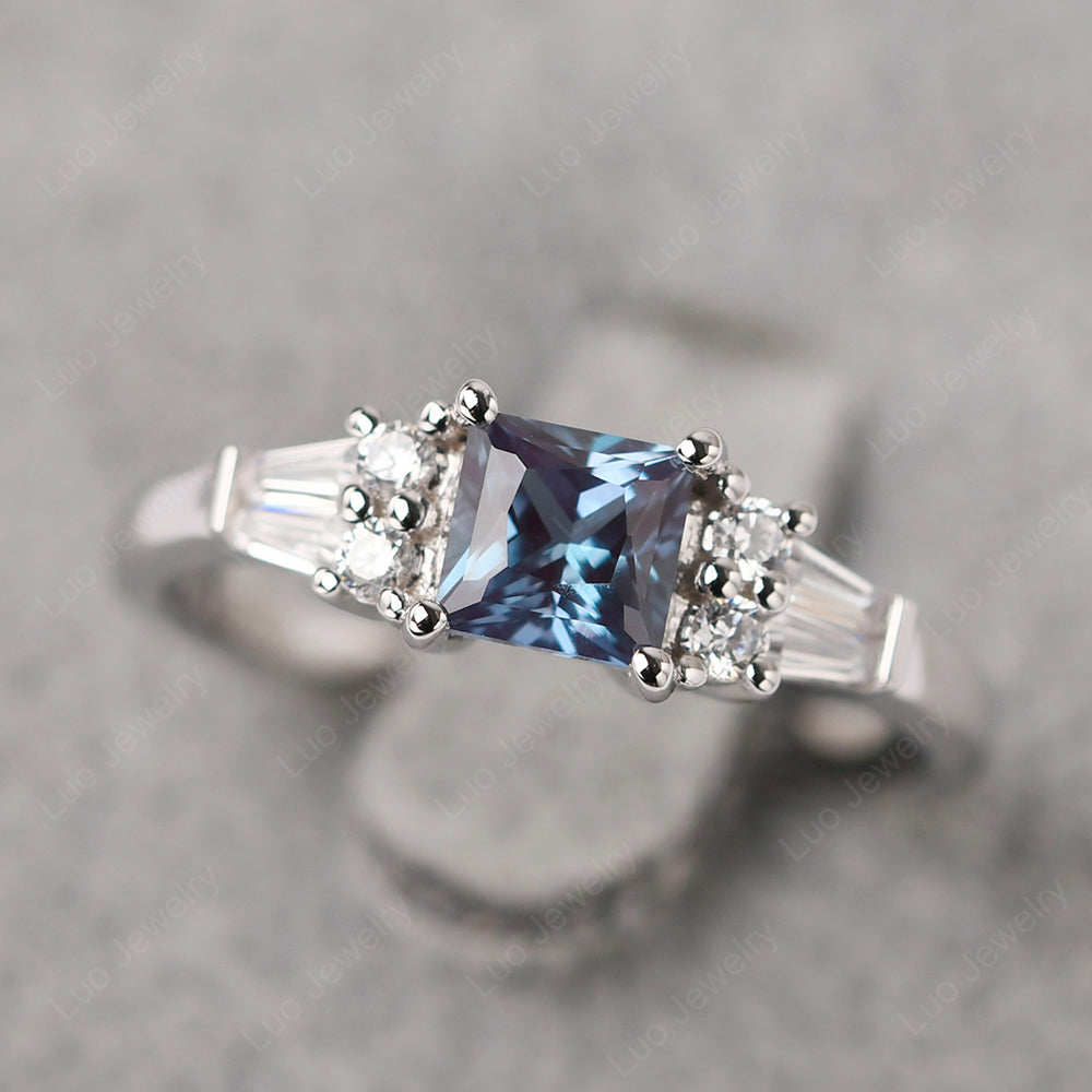 Art Deco Princess Cut Alexandrite Wedding Ring - LUO Jewelry