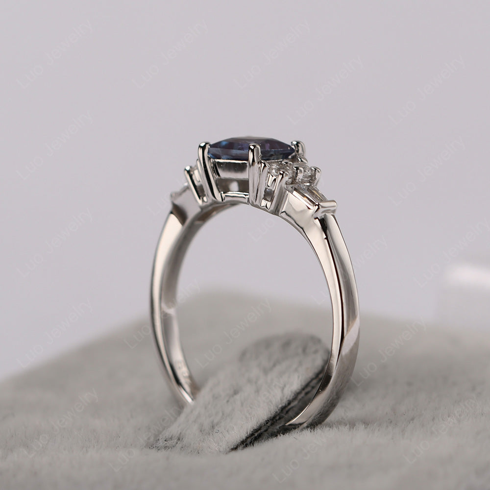 Art Deco Princess Cut Alexandrite Wedding Ring - LUO Jewelry