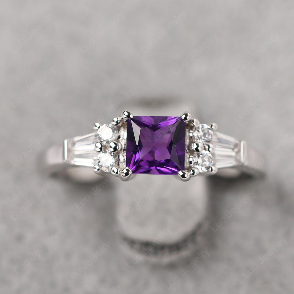 Art Deco Princess Cut Amethyst Wedding Ring - LUO Jewelry