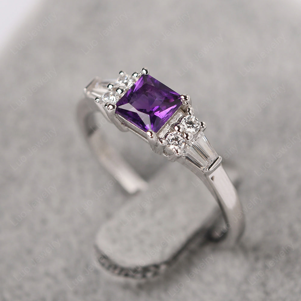 Art Deco Princess Cut Amethyst Wedding Ring - LUO Jewelry