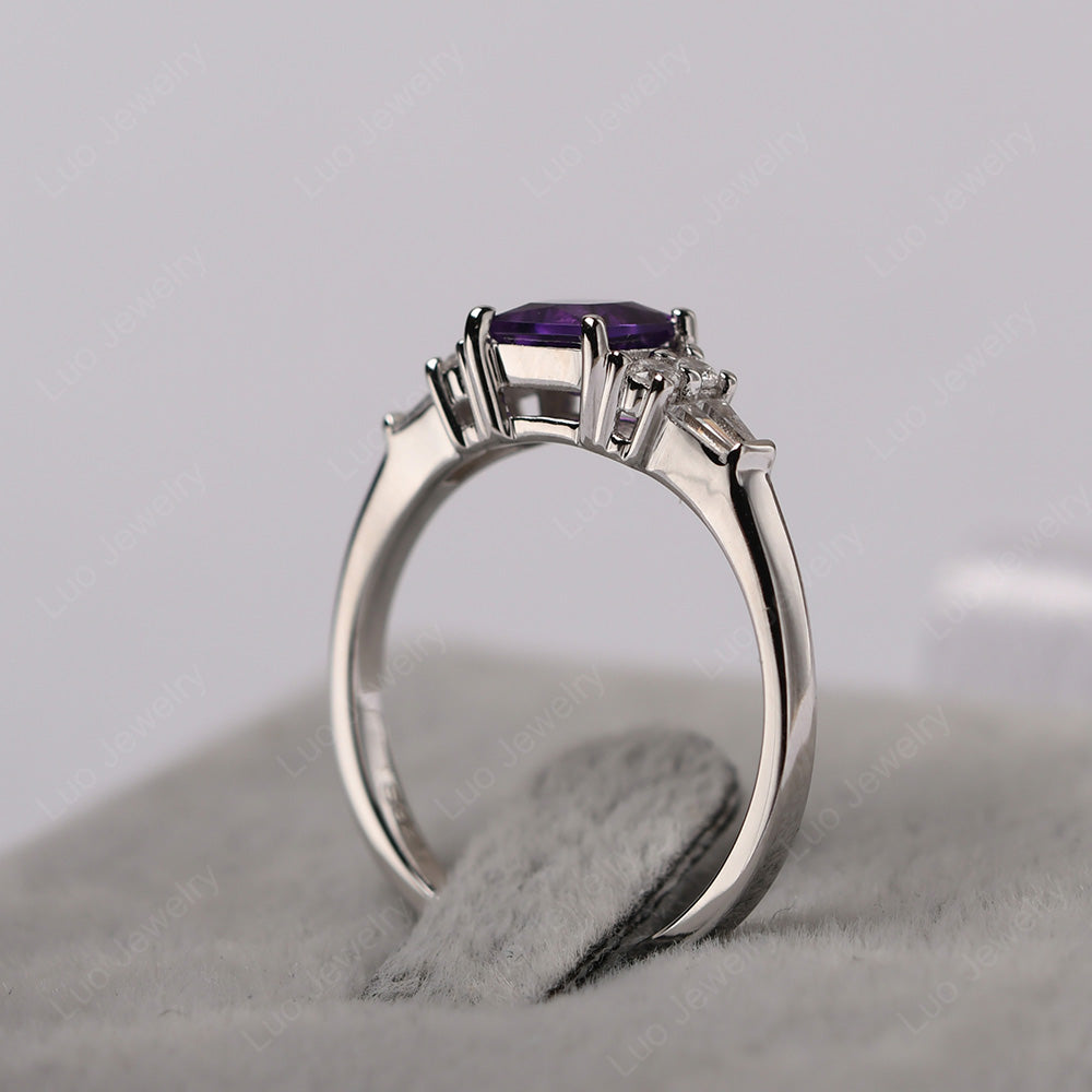 Art Deco Princess Cut Amethyst Wedding Ring - LUO Jewelry