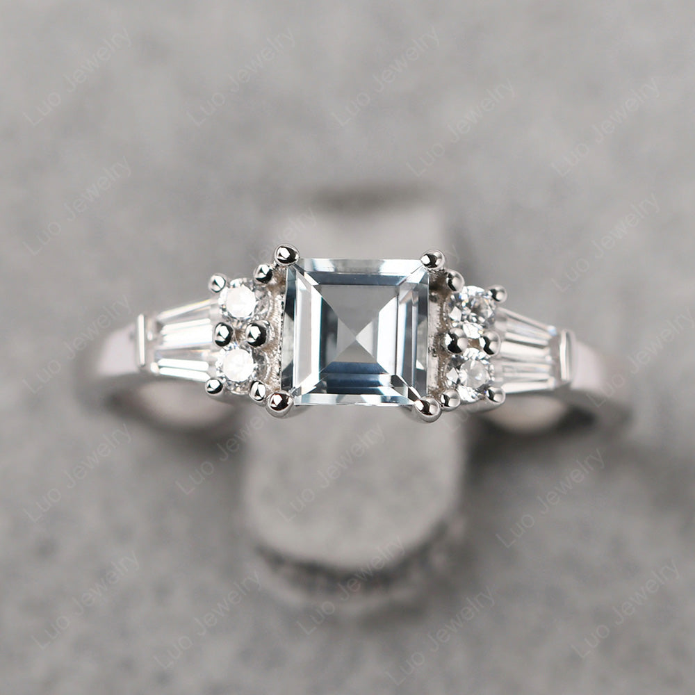 Art Deco Square Cut Aquamarine Wedding Ring - LUO Jewelry