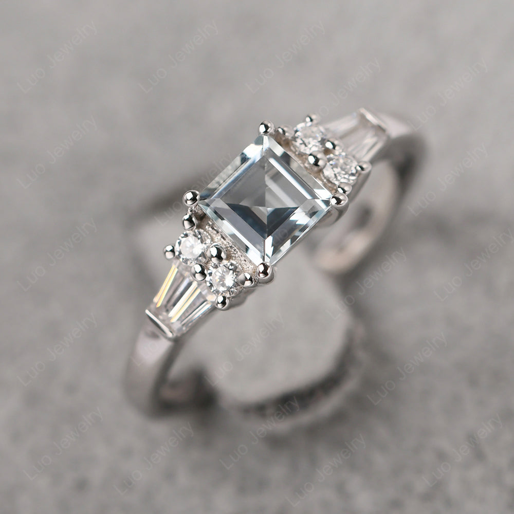 Art Deco Square Cut Aquamarine Wedding Ring - LUO Jewelry